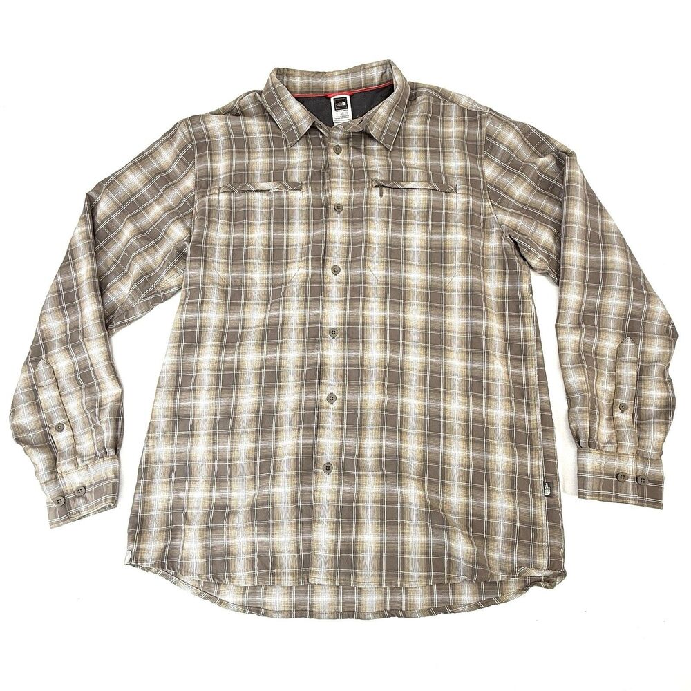 The North Face Shirt Men Large Brown Button Up Hiking Outdoor Plaid Long Sleeve